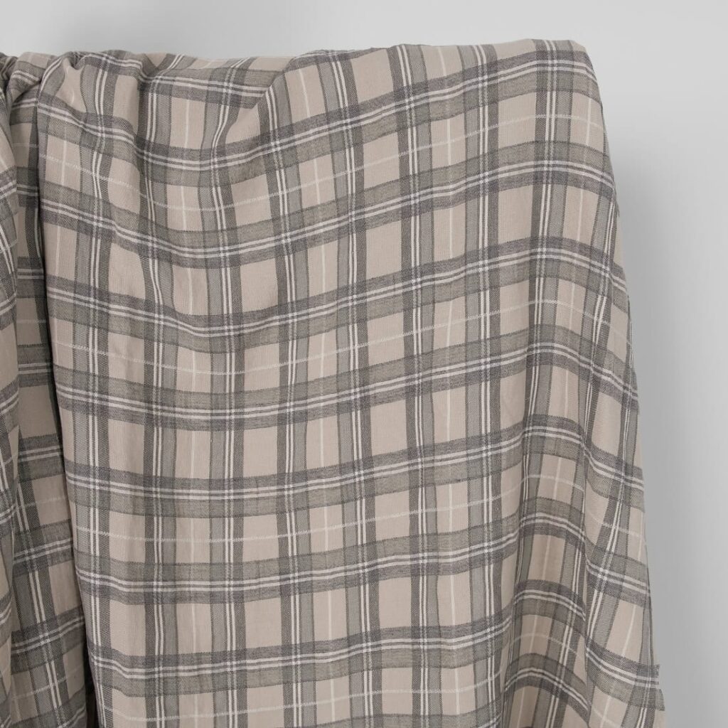 Washed linen cotton fabric in beige checks