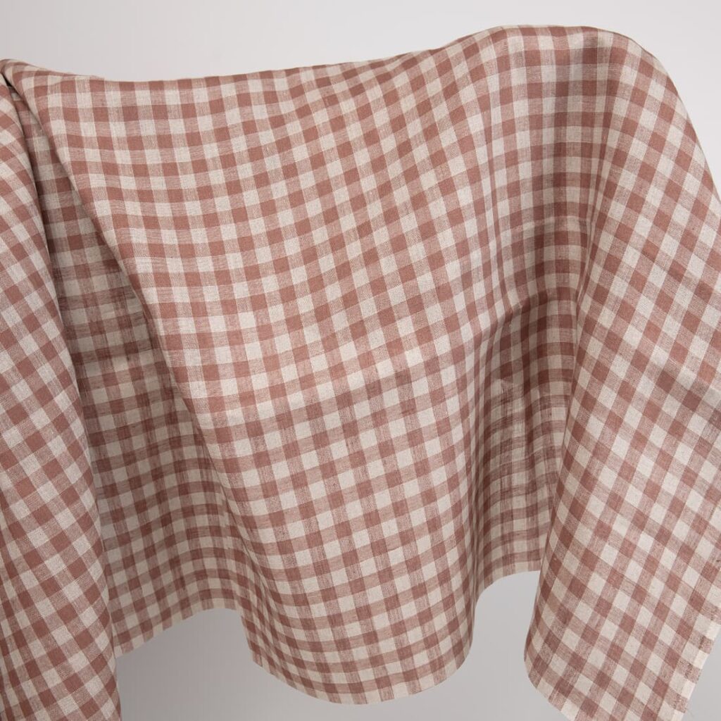 Linen fabric in brown and natural linen colour checks
