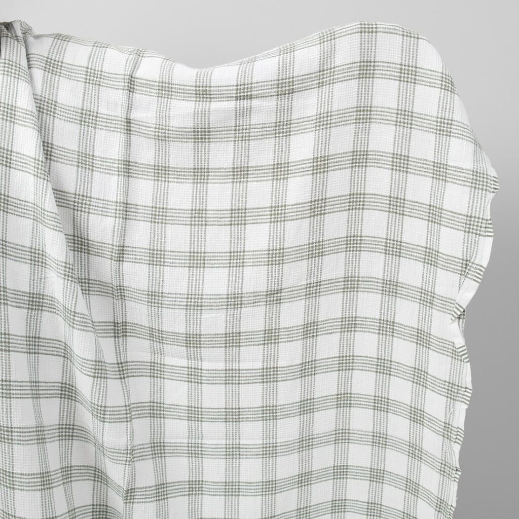 White washed linen cotton checked fabric