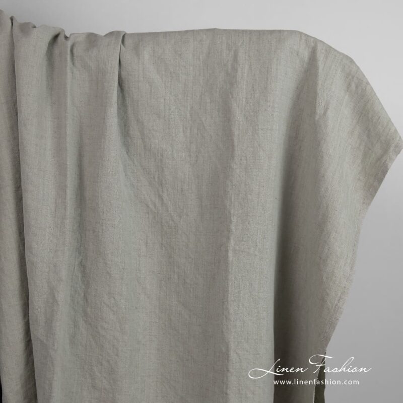 Linen cotton fabric in old green color, washed
