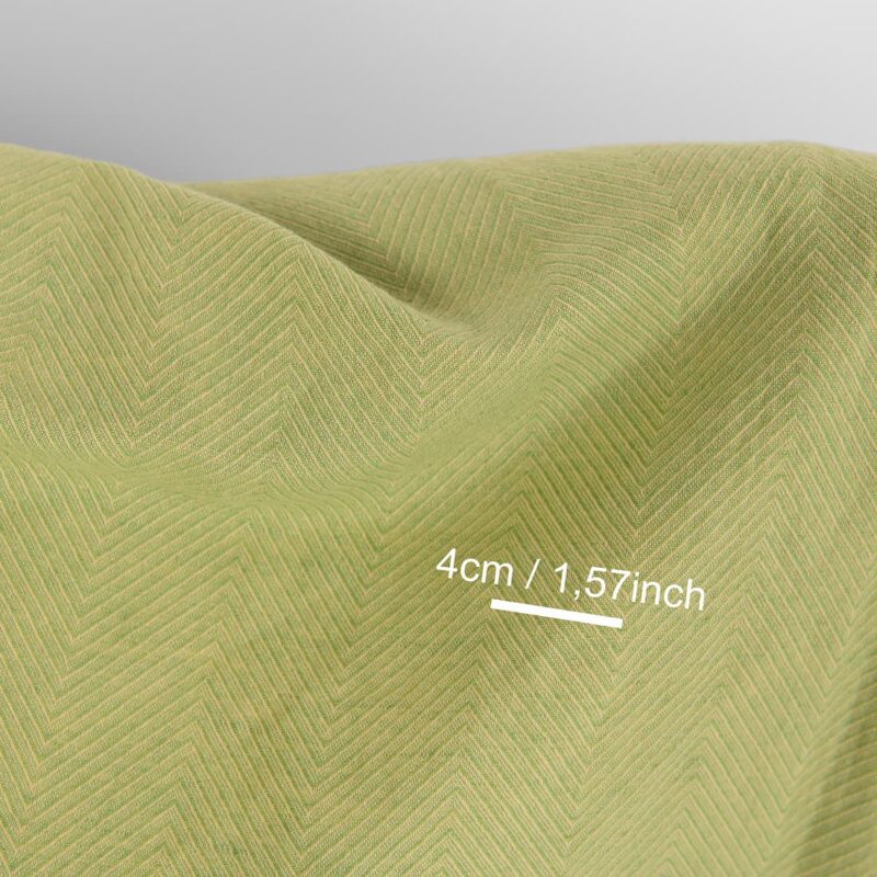 Washed linen cotton fabric yellow green herringbone, with measurements