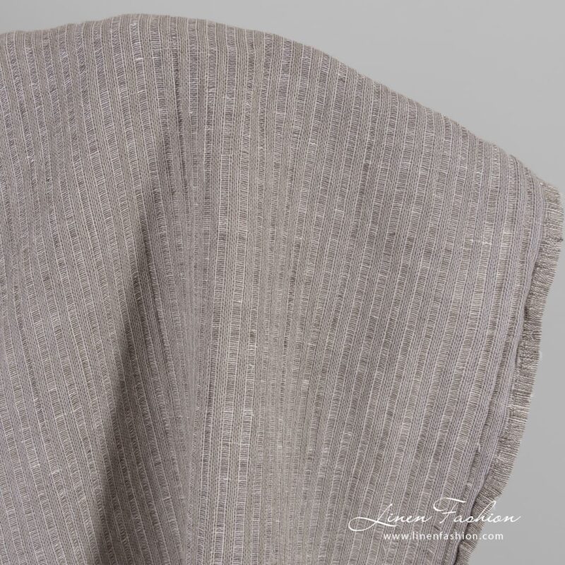 Beige linen cotton fabric in stripes, washed