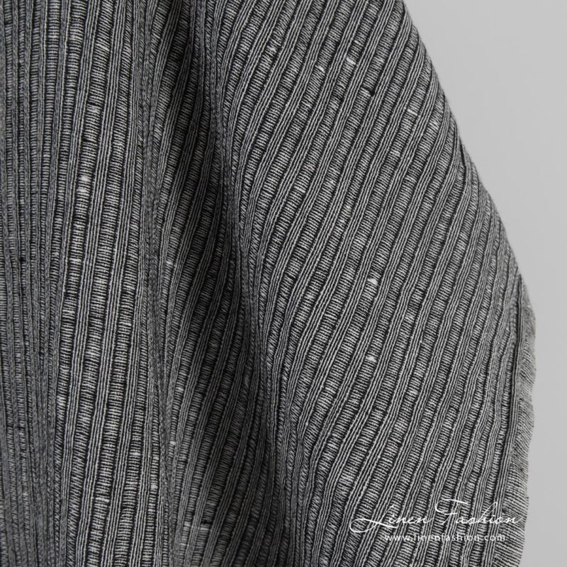 Black linen cotton fabric in stripes, perfect for clothes and home textile