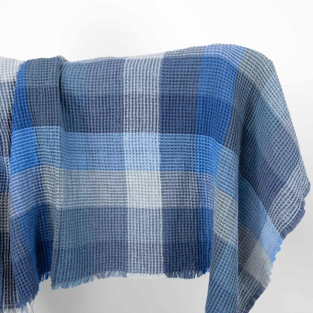 half linen waffle blue fabric