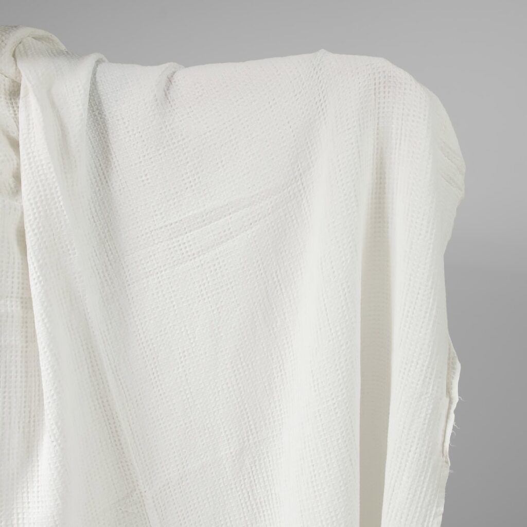 Washed linen cotton fabric off-white waffle