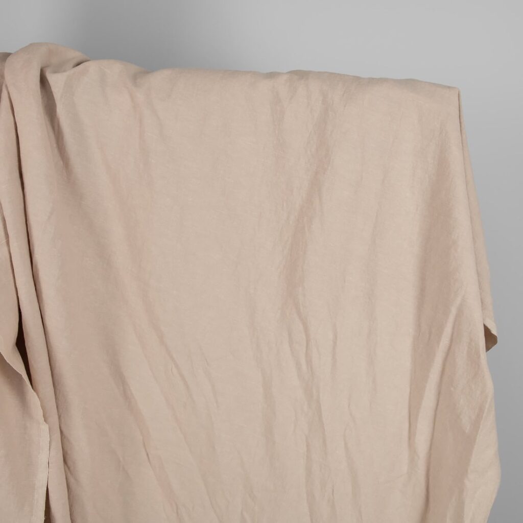 Washed linen cotton fabric light brown colour