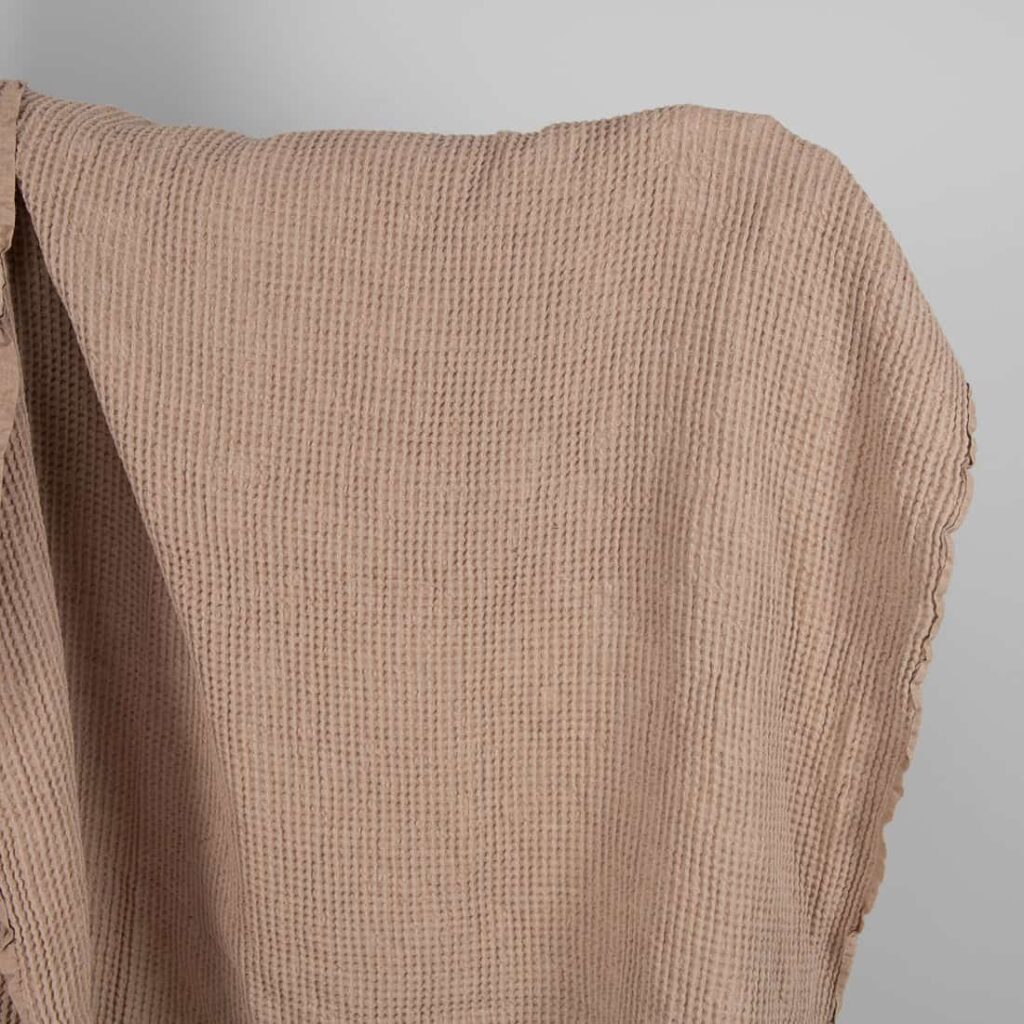 Washed linen cotton fabric light brown waffle