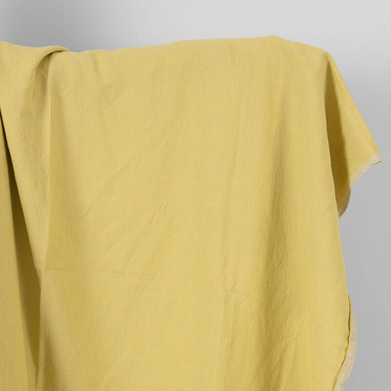 Washed linen cotton fabric grey yellow double-sided