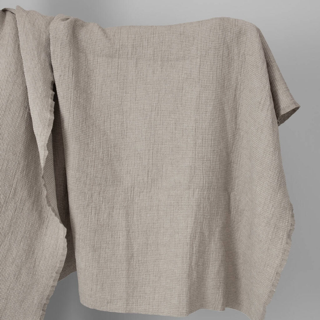 beige linen cotton waffle fabric, washed.