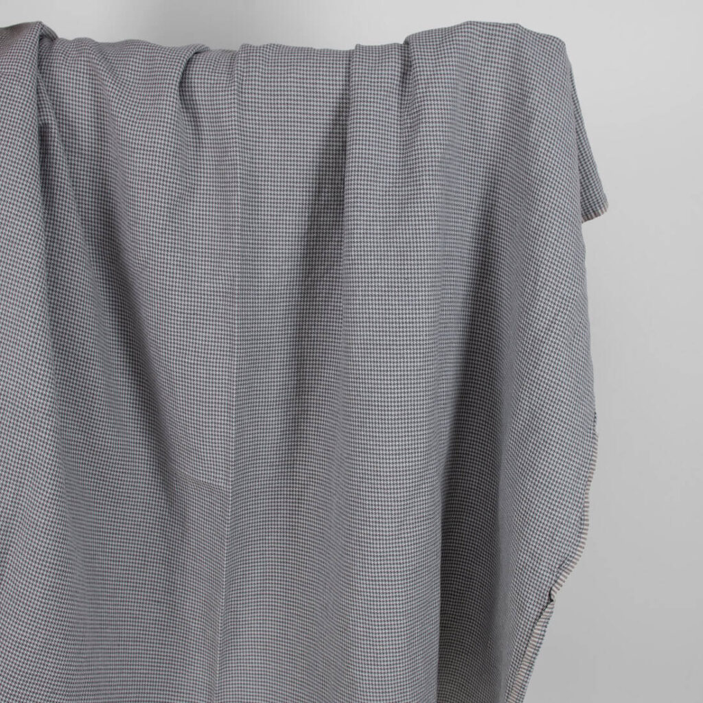 Washed linen cotton fabric grey houndstooth pattern