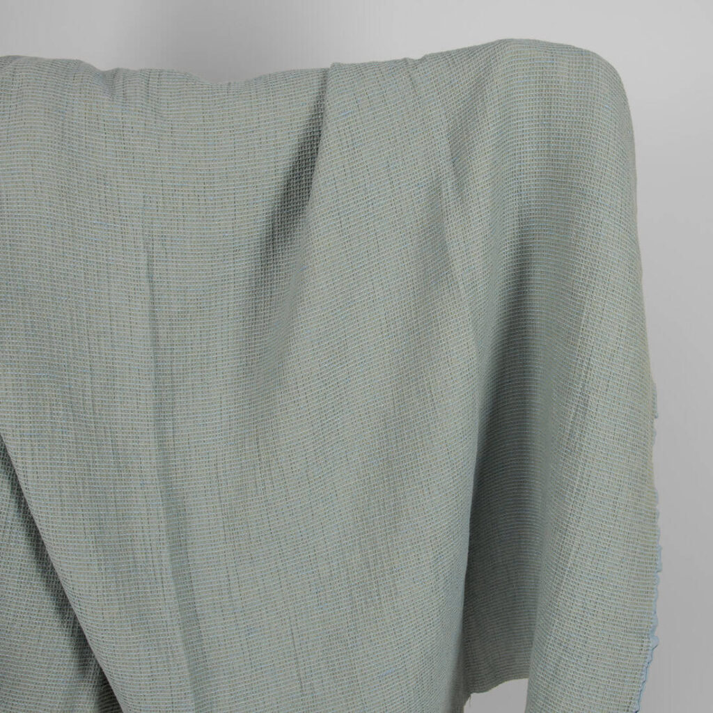 Washed linen cotton fabric blueish green waffle