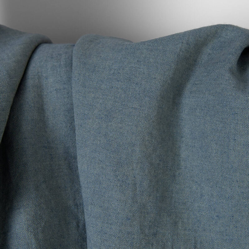 Washed linen cotton fabric green-blue melange, specially washed