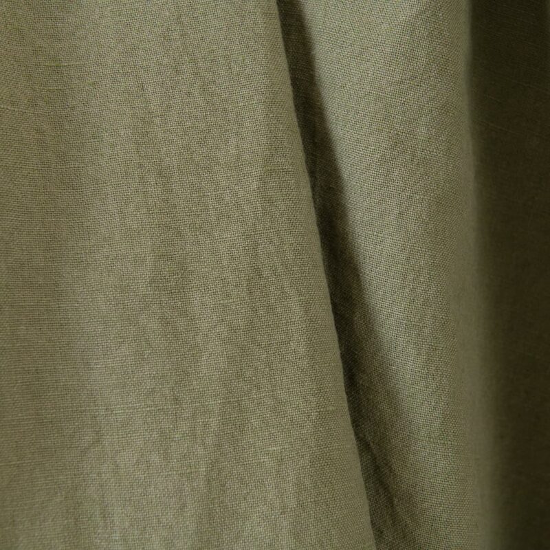 Washed linen cotton fabric grey-sand and green melange, plain weave