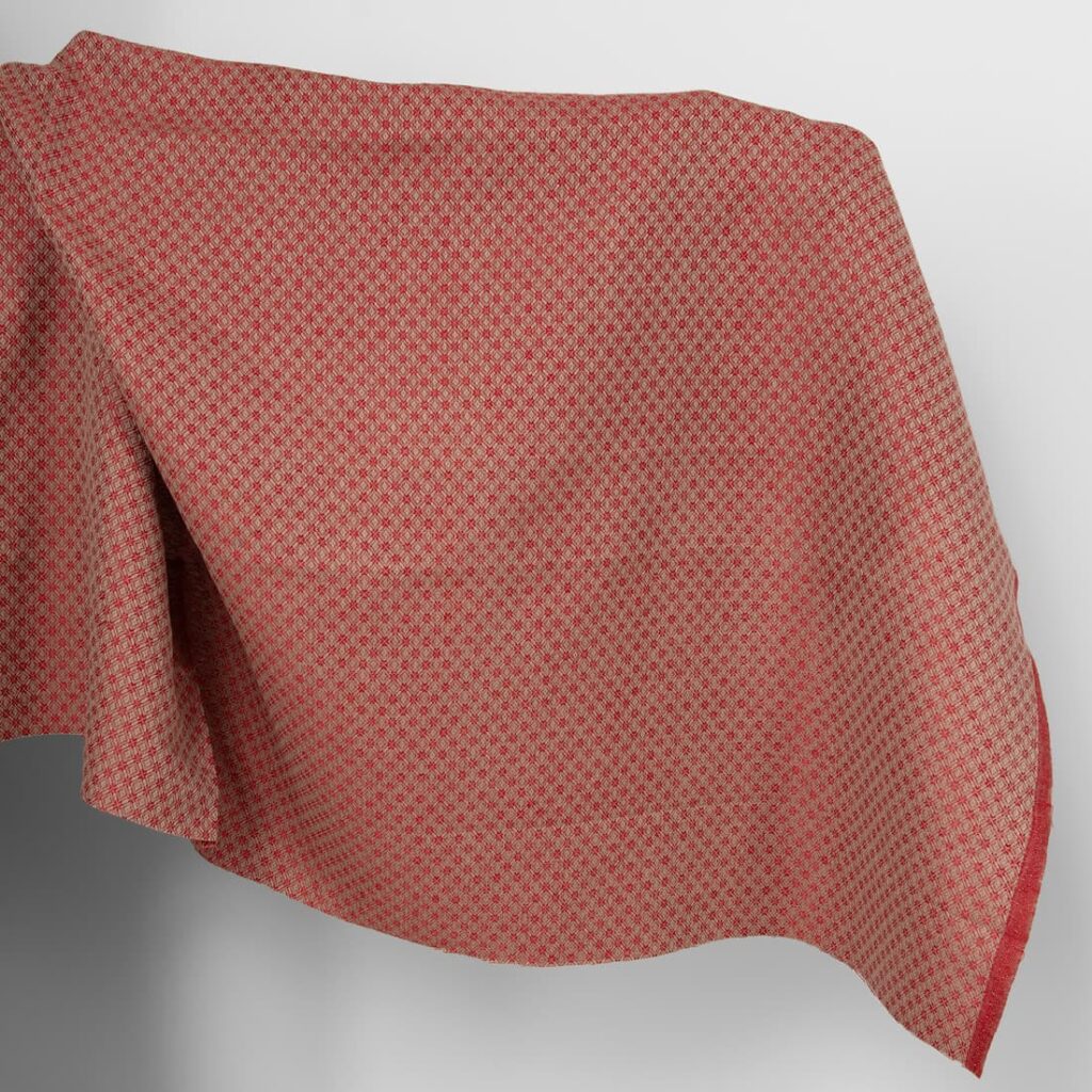 Linen cotton fabric red and beige diamond pattern