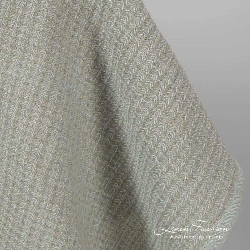 Washed linen cotton patterned fabric in greenish grey