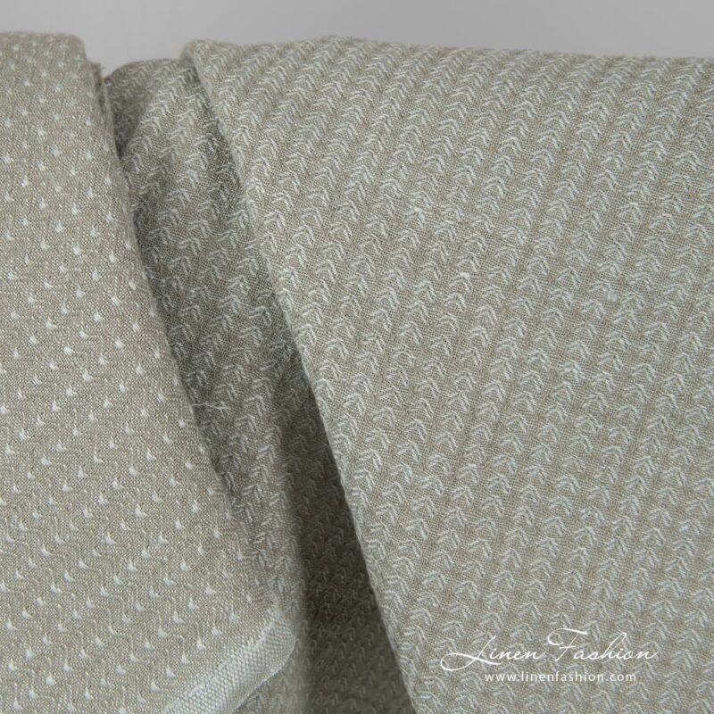 Linen cotton patterned fabric in greenish grey, washed
