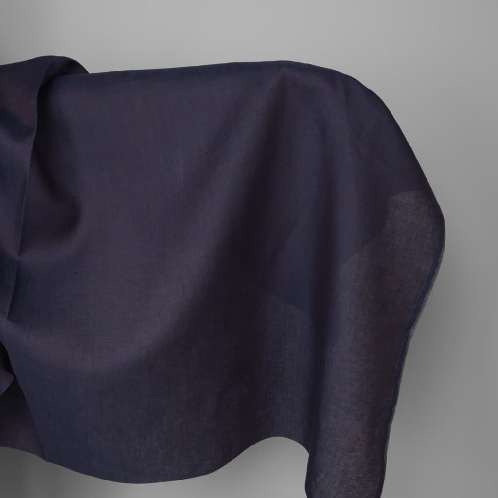 Lightweight linen fabric dark blue and brown melange