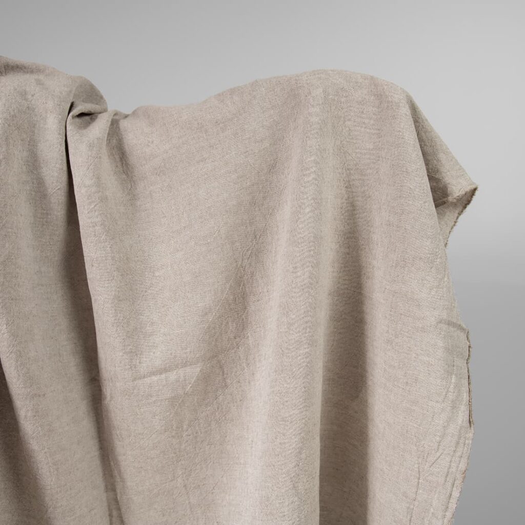 Wide washed linen cotton fabric sand colour