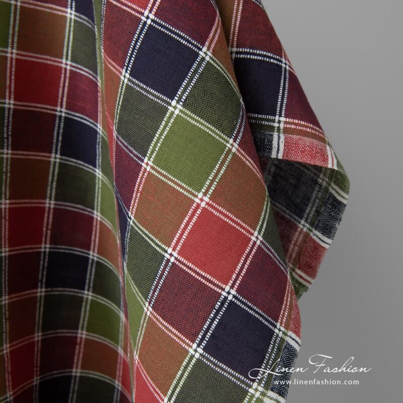 Multi-coloured linen / cotton fabric in checks is perfect for home textile