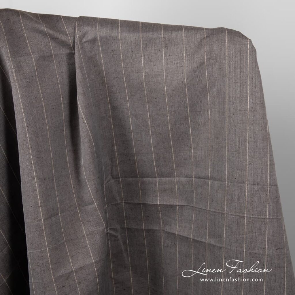 Wide brown grey linen cotton fabric.