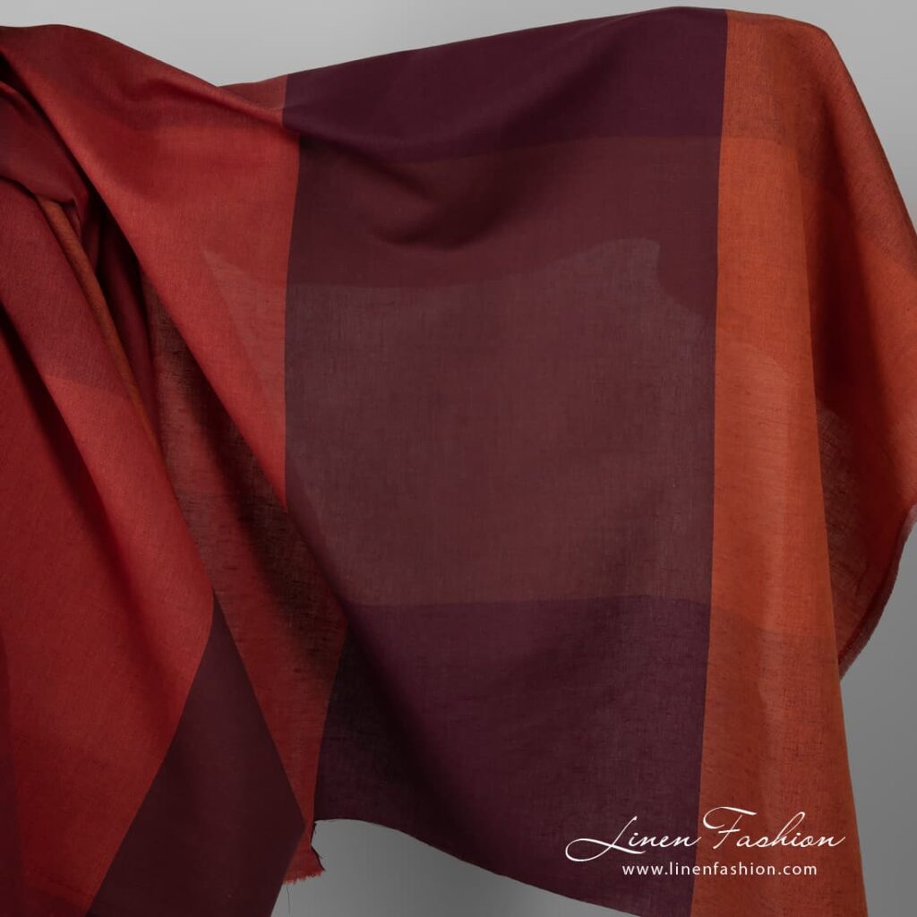Wide linen cotton fabric with red checks.