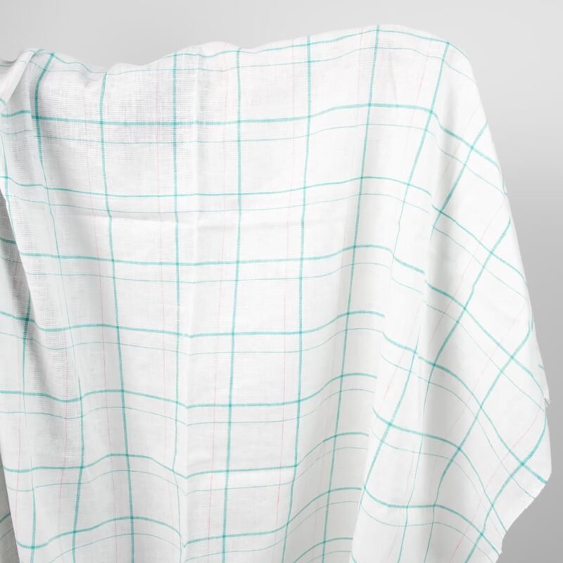 linen white green checked fabric