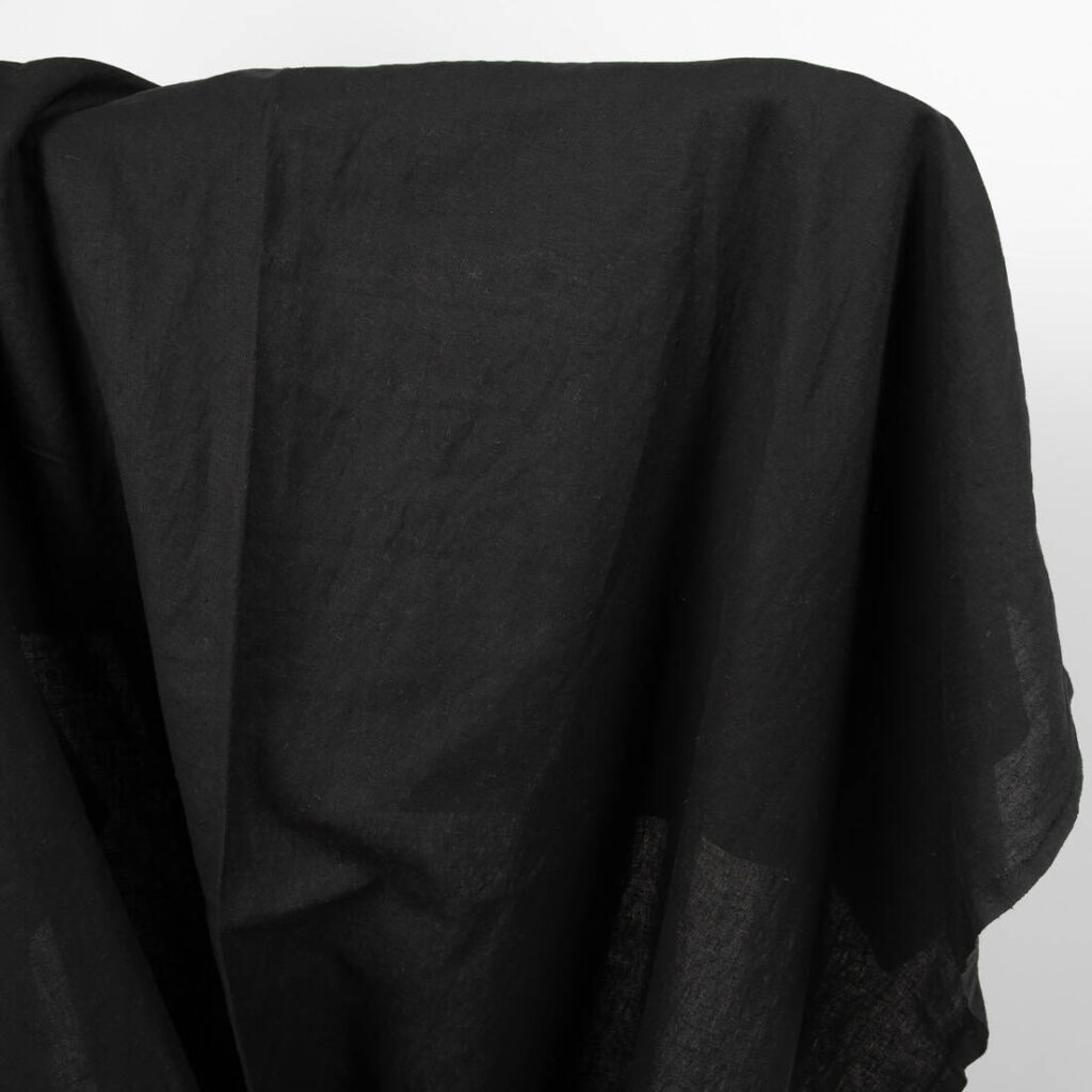 Washed linen cotton fabric black colour