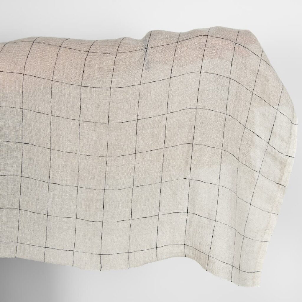 Natural transparent checked linen fabric washed