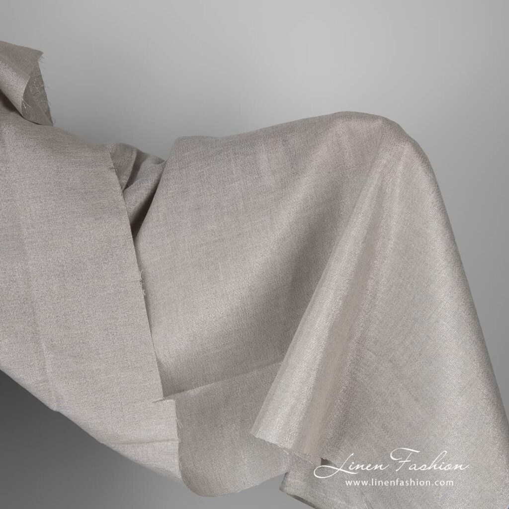 Grey linen fabric with silver glitter