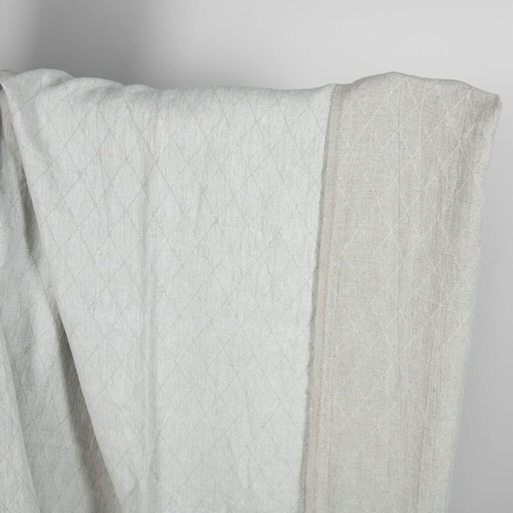 Grey double-sided washed linen fabric with a pattern