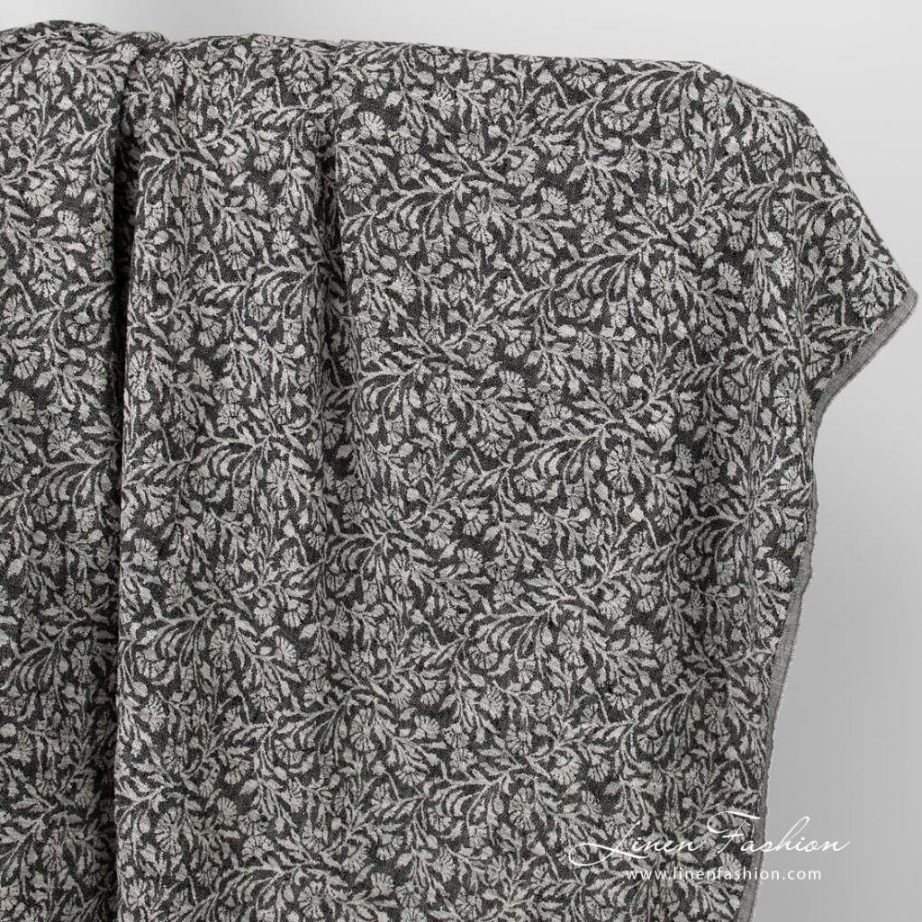 Black linen cotton jacquard fabric