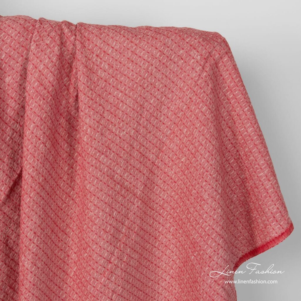 Red linen fabric in tiny diamonds, washed