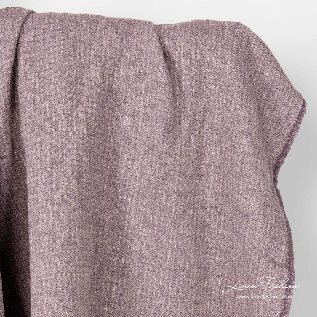 Washed purple linen fabric in small diamond pattern