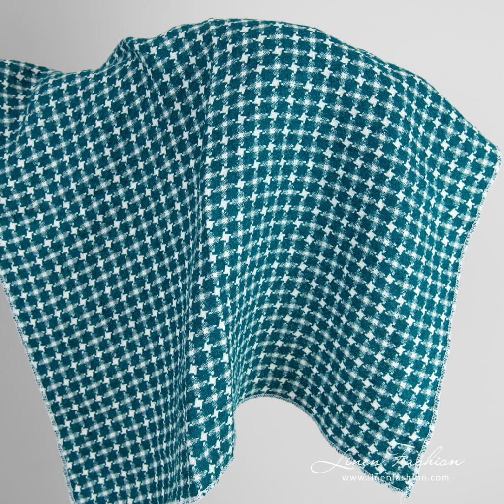 Linen fabric in houndstooth pattern