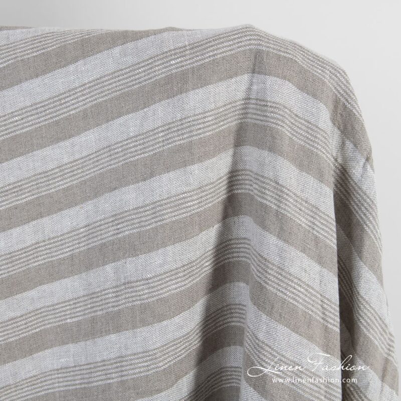Natural color linen fabric in stripes, washed