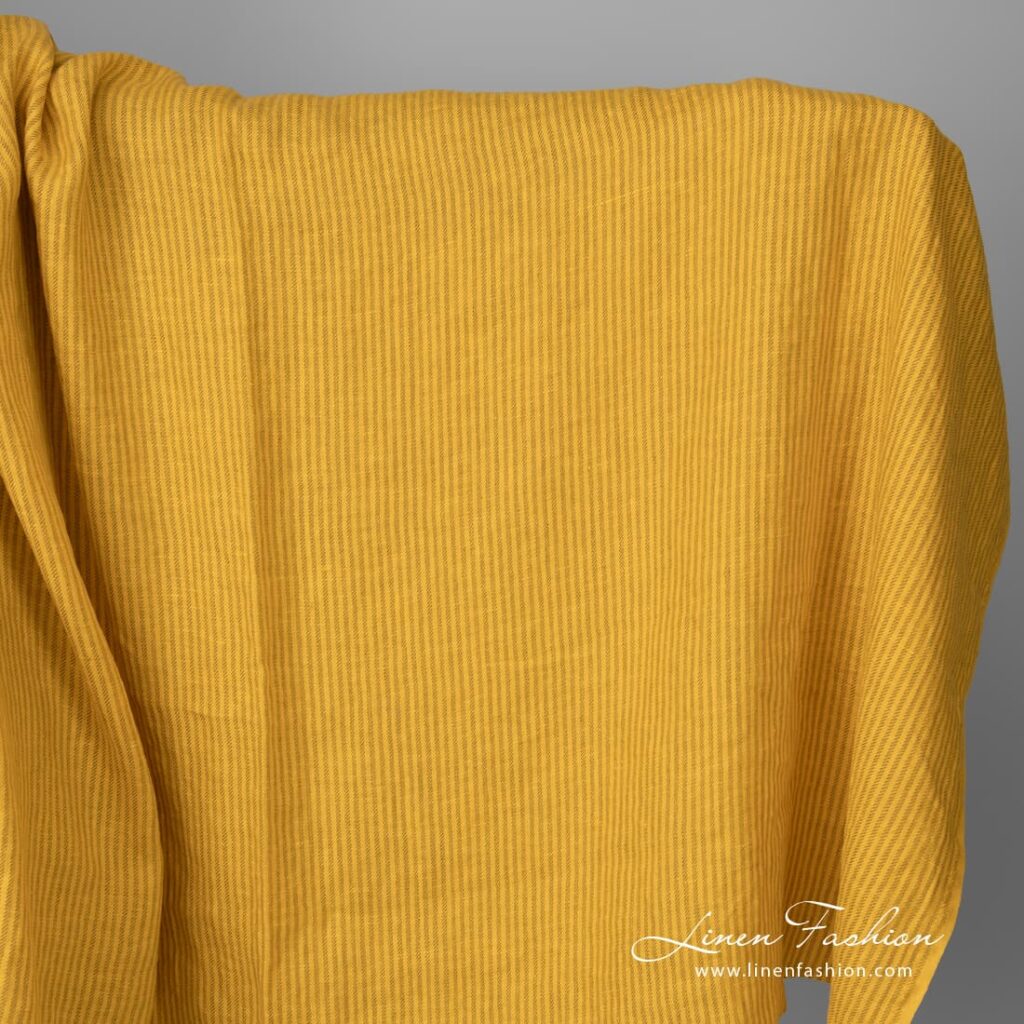 Washed linen fabric yellow colour striped