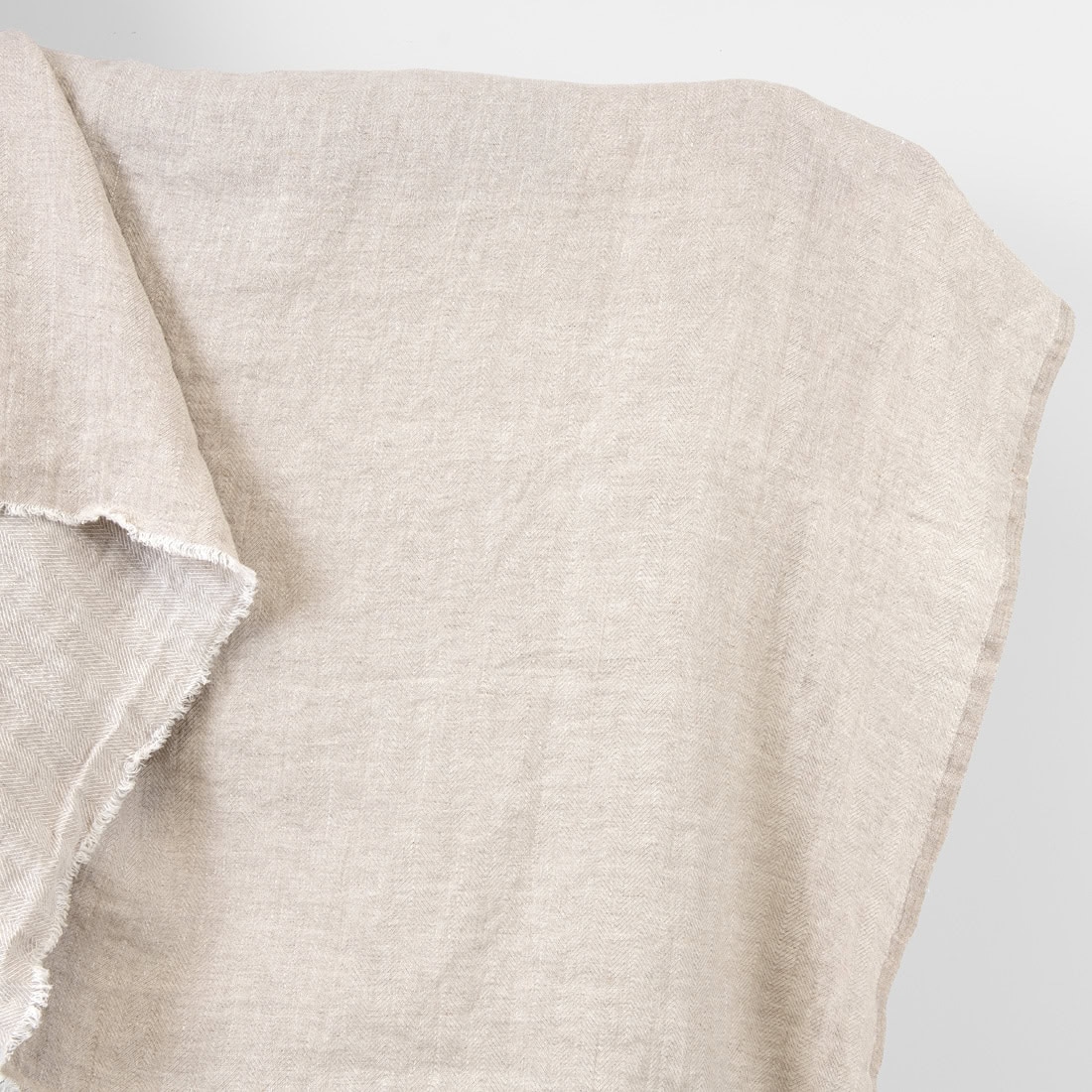 Linen fabric white with undyed herringbone