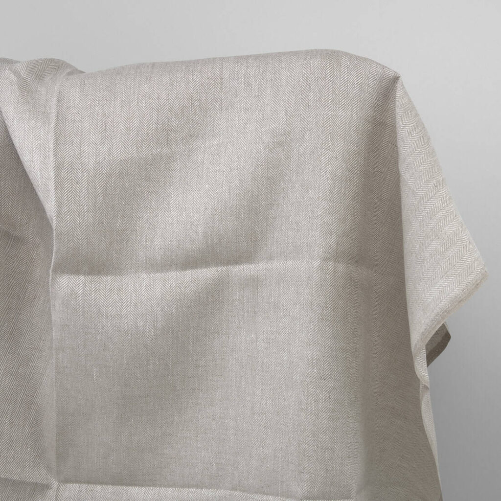 Beige linen fabric, herringbone