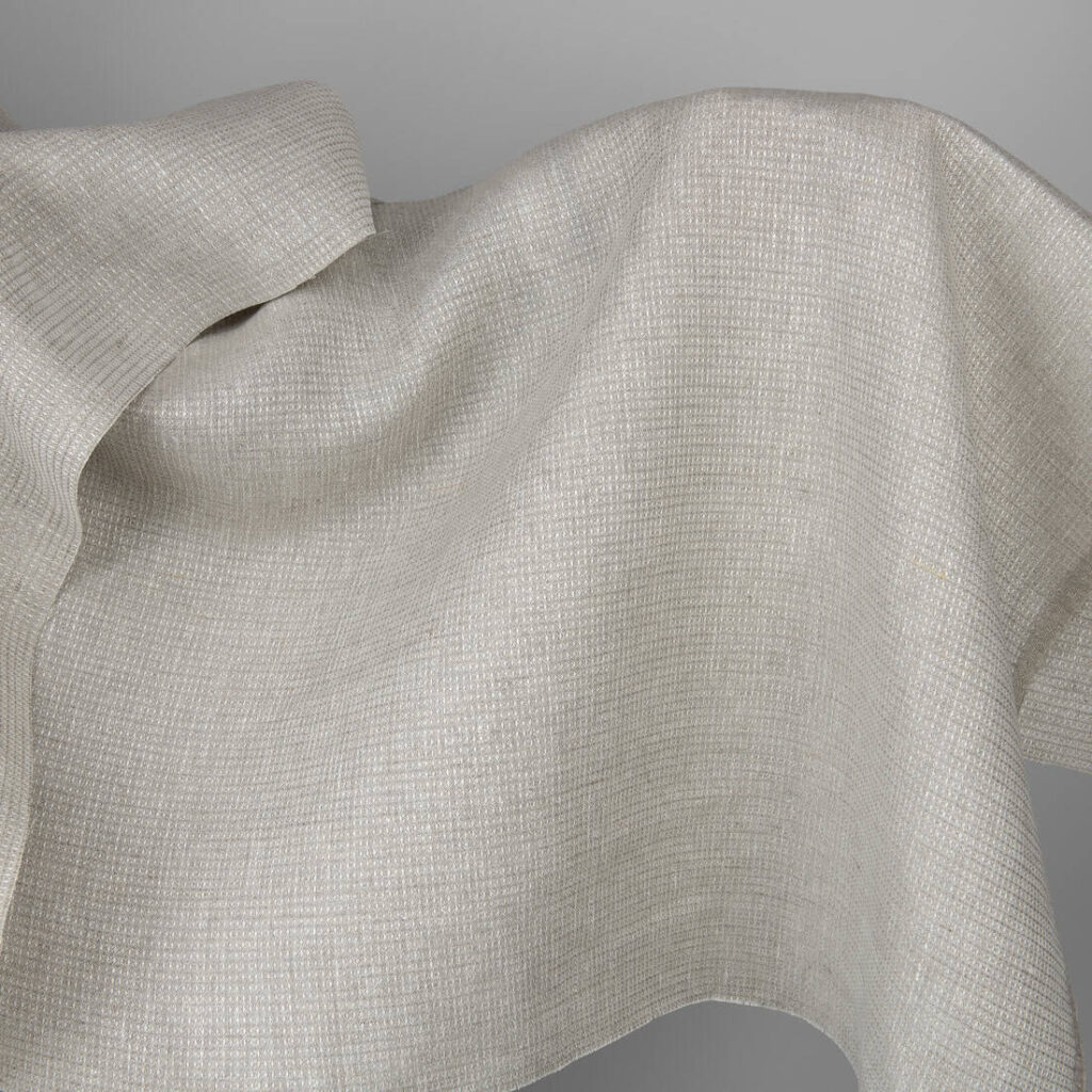 Light grey linen fabric in a tiny check pattern