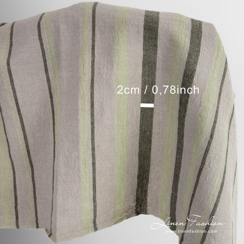 Wide linen cotton fabric with vertical stripes, washed