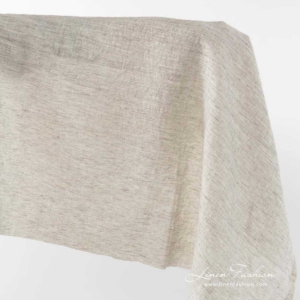 Wide brownish grey linen-cotton fabric.
