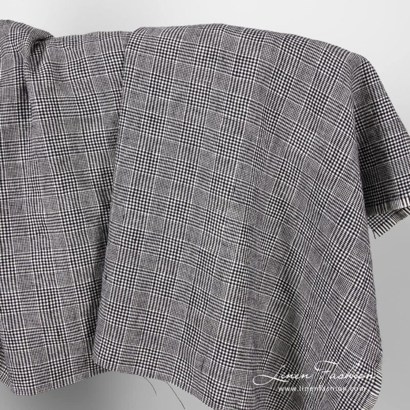 Linen wool glen check fabric, washed
