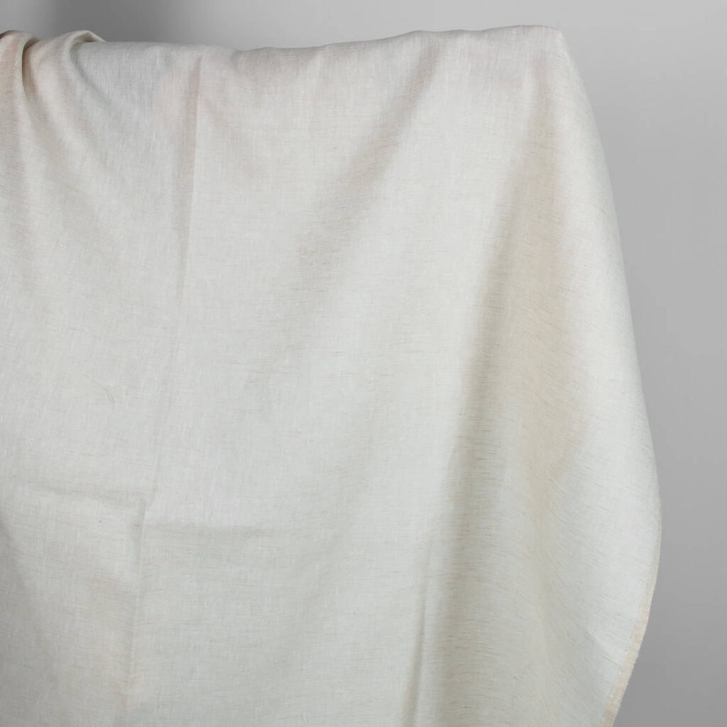 Linen wool fabric white beige herringbone
