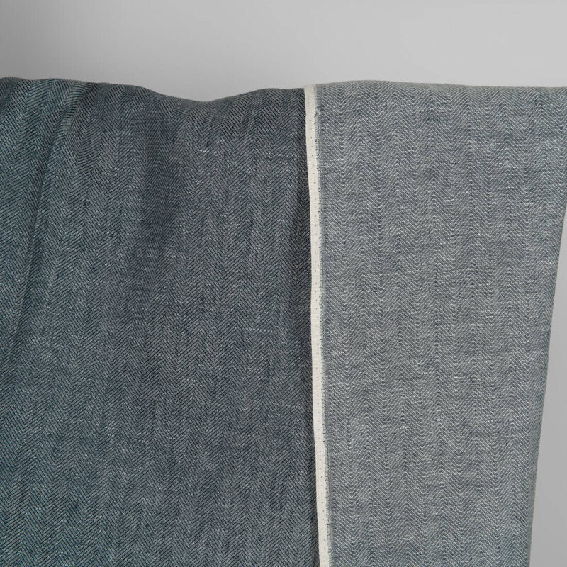 Linen wool fabric blueish-black and white herringbone