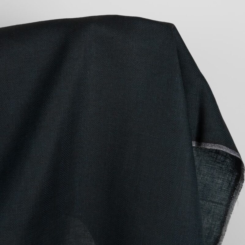 Linen wool fabric blueish-black herringbone product photo