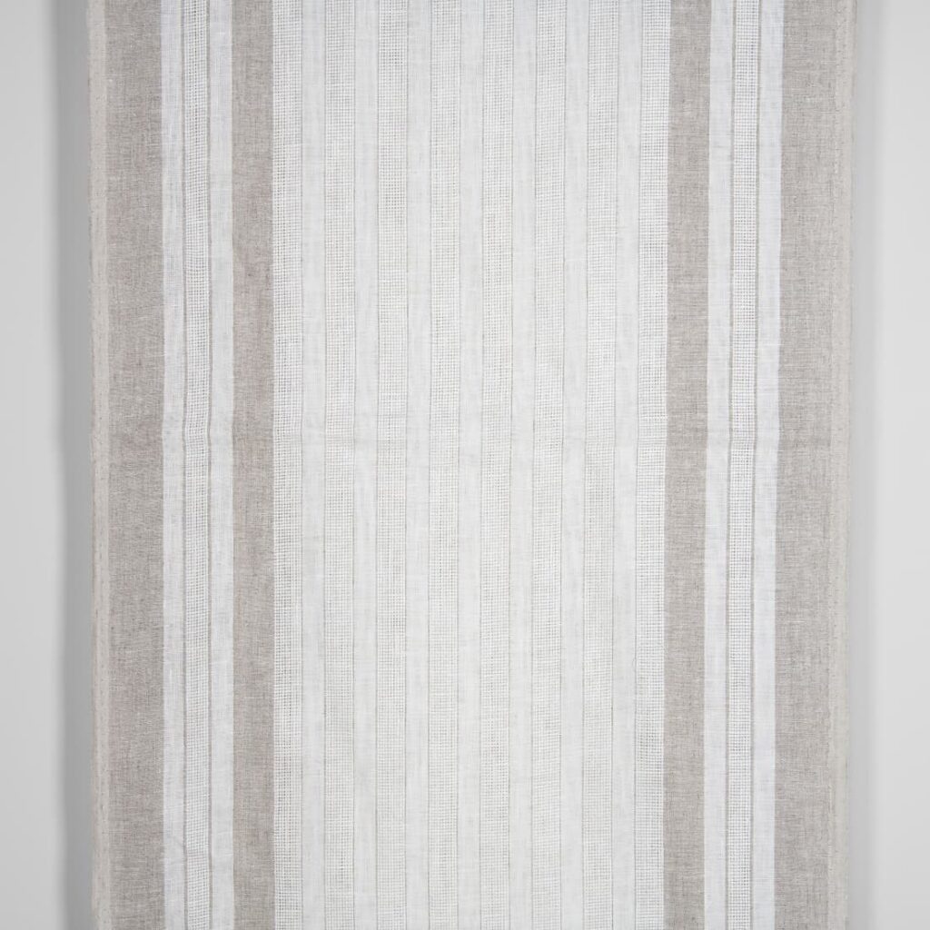 White linen fabric with undyed natural linen stripes