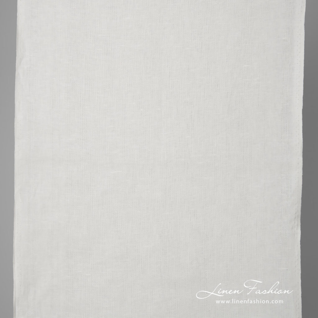 Narrow linen fabric white patterned