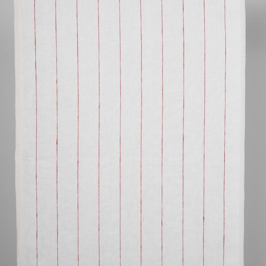 Narrow linen fabric white with thin red stripes