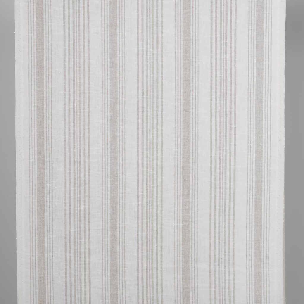 Narrow linen fabric white with natural colour stripes