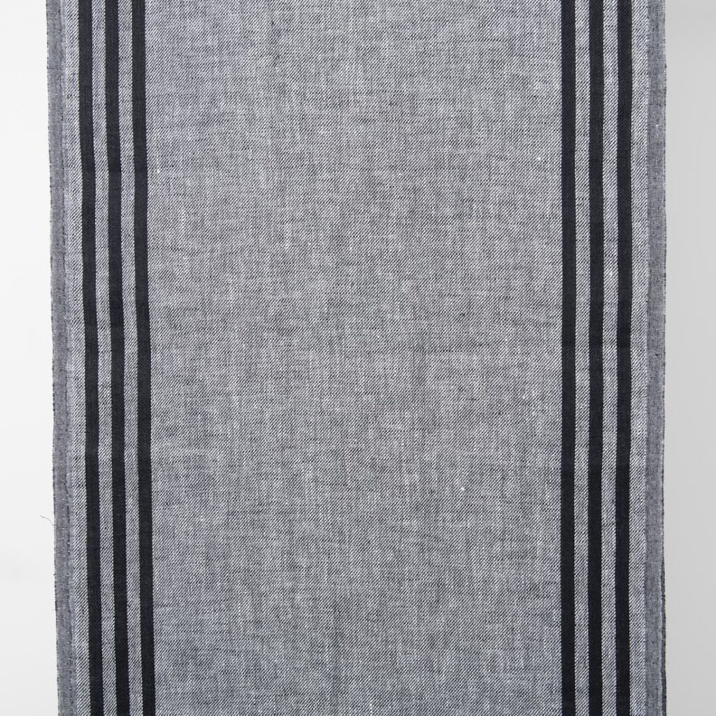 Narrow linen fabric grey with black stripes on sides